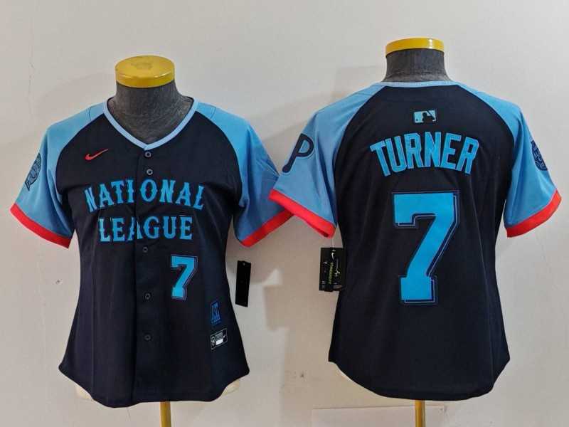 Womens Philadelphia Phillies #7 Trea Turner Number Navy 2024 All Star Limited Stitched Jersey->2024 mlb all-star->MLB Jersey